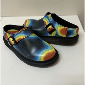 DR MARTENS Isham Thermal Map Leather Slingback Mule Shoes Rainbow Size 6 NEW